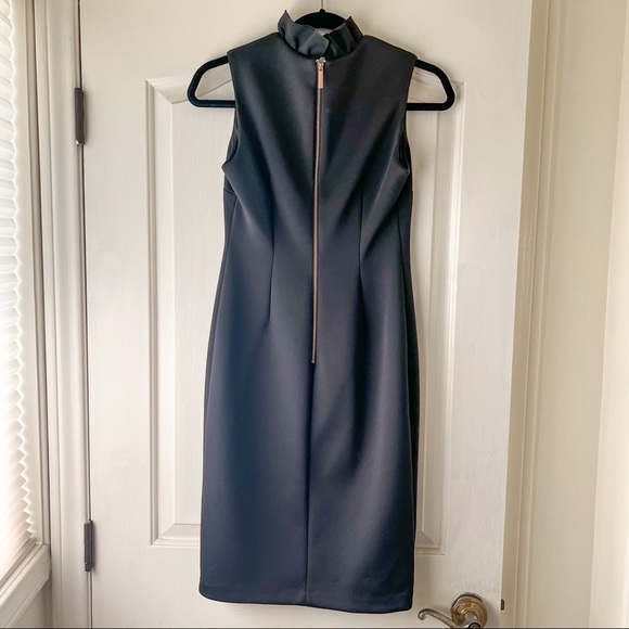 Calvin Klein Scuba Sleeveless V-Neck Ruffle Collar Sheath Dress 2 - Picture 3 of 7